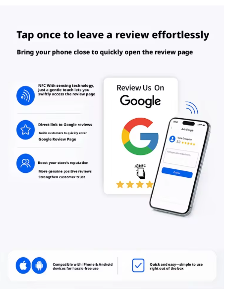 How it works: tap the card and the Google review page opens